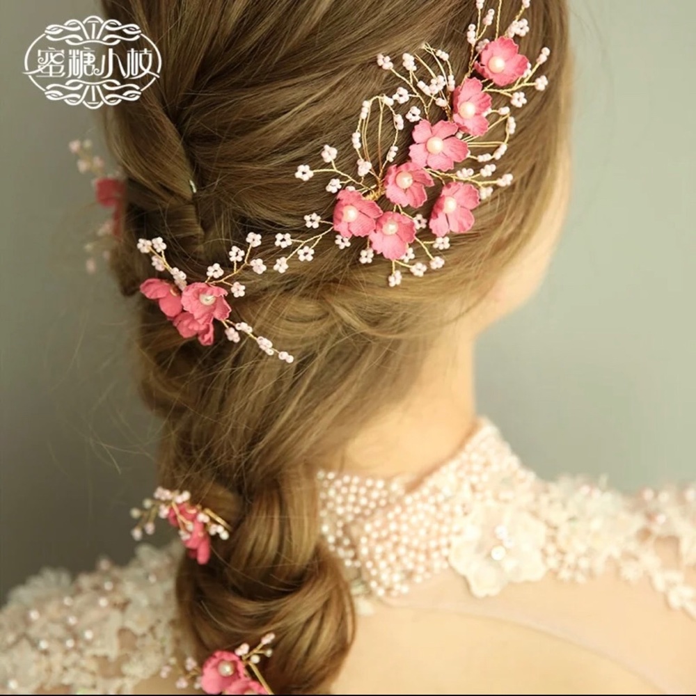 Handmade Pink Mini Flower Pearl Hair Clip - Picture 3 of 3